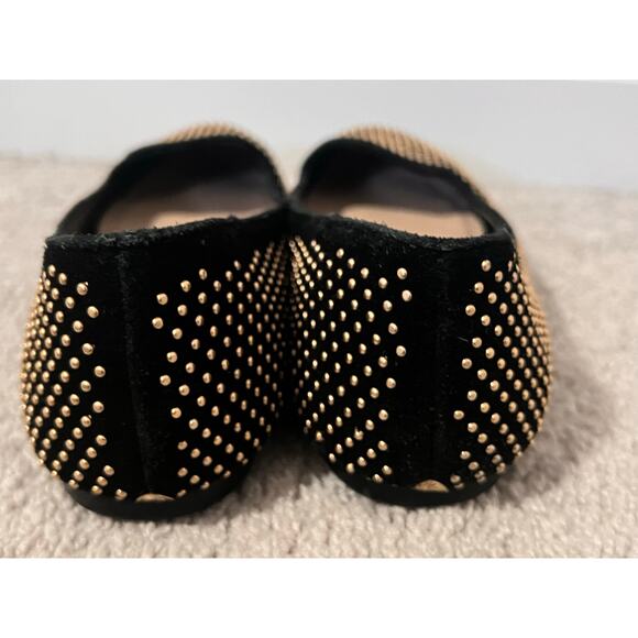 Loeffler Randall Studded Leather Slip On Almond Toe Flats Shoes Black/Gold Sz 9 - Picture 10 of 12